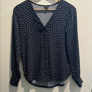 Ann Taylor Navy and White Polka Dot Blouse